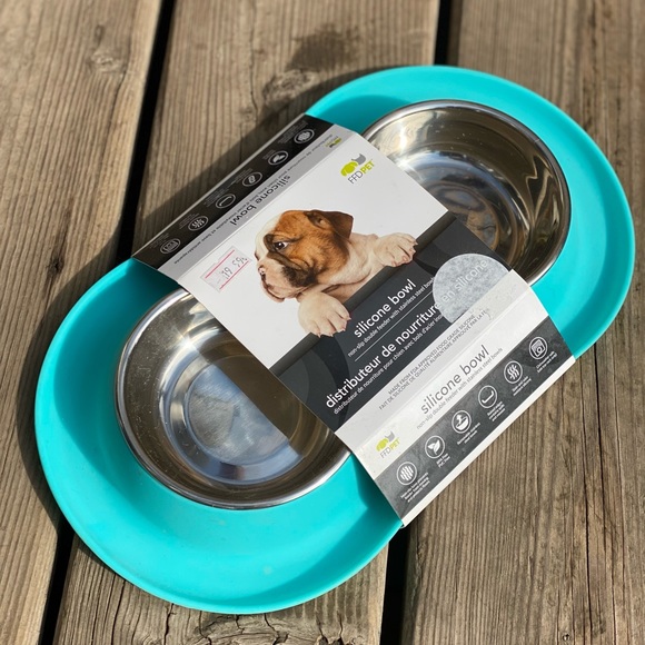 Fou Fou Dog Silicone Dog/Cat Bowls Turquoise - Picture 3 of 4